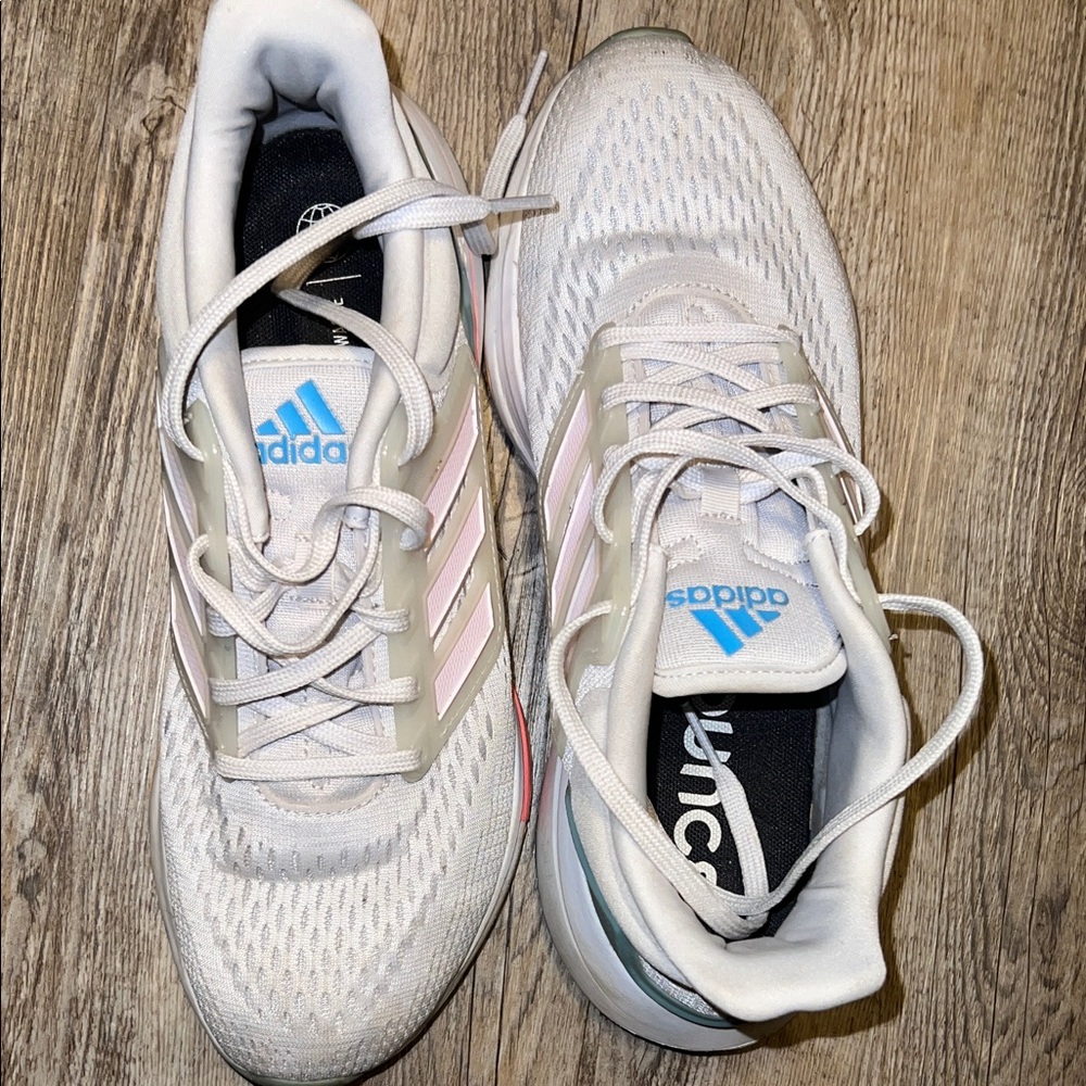 Adidas Women's White Sneakers with Blue and Pink Accents